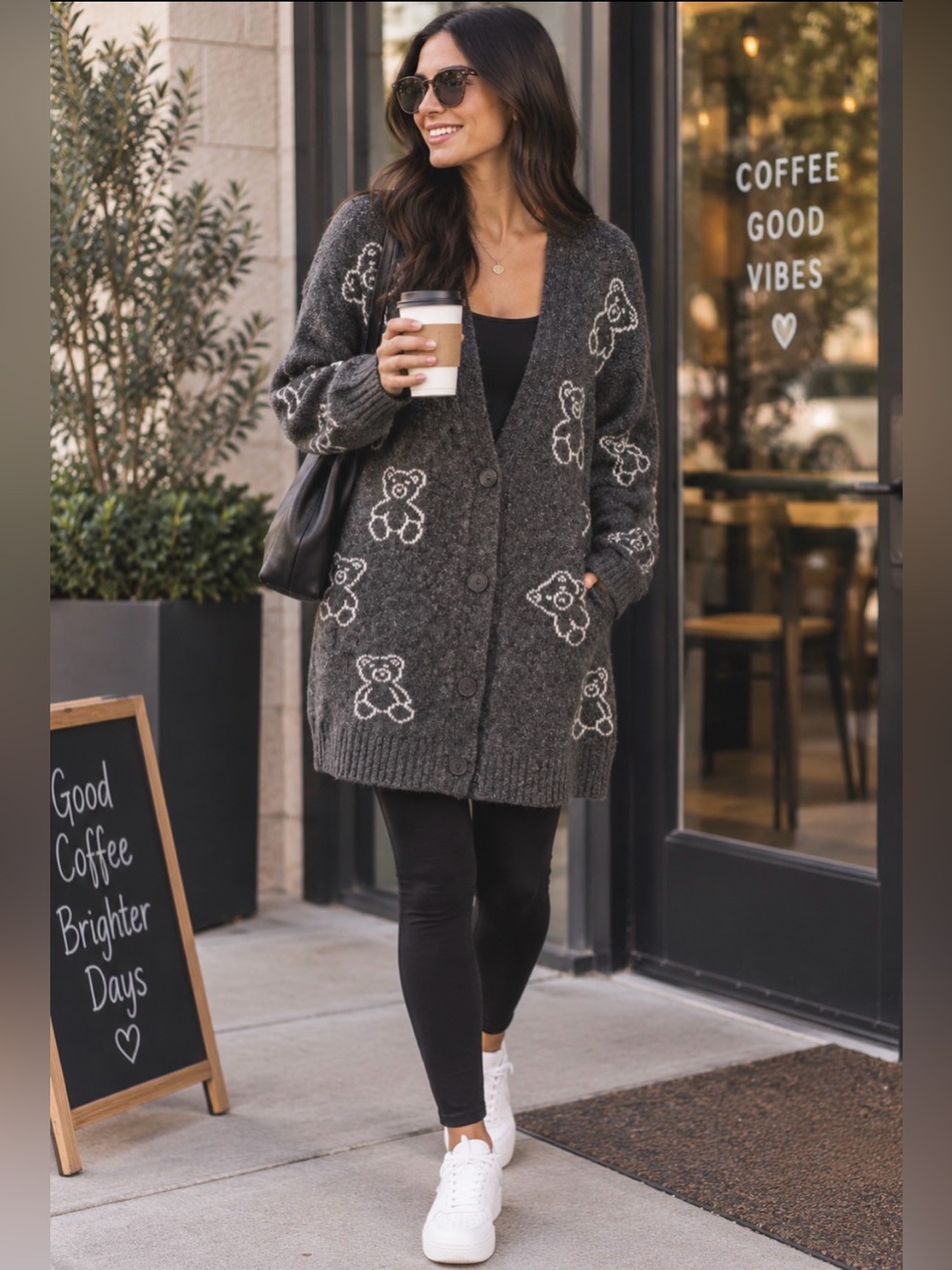 No Boundaries Charcoal Gray Teddy Bear Button Cardigan